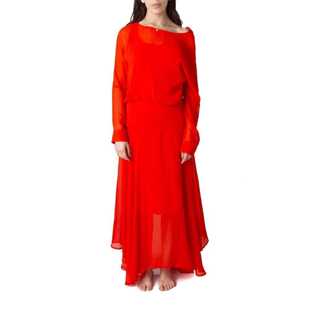 Maje Paris Red Maxi Dress Size 3 Long Sleeve Sheer Overlay Flowing Occasion Dres